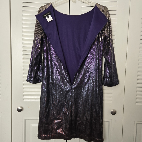 Tadashi Shoji Purple/Gold Sequin Mini Dress Size 8 - Picture 5 of 8